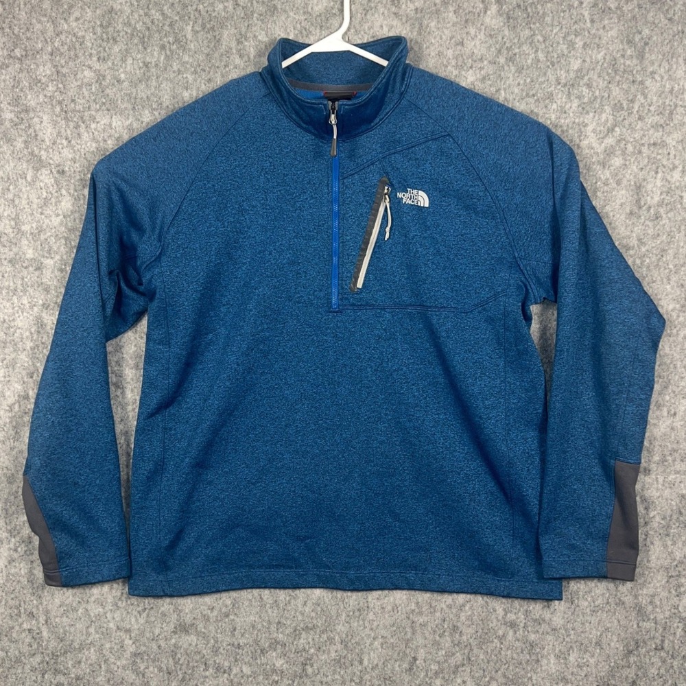 The North Face Mens XL Blue Heathered Quarter Zip Pullover Fleece Jacket